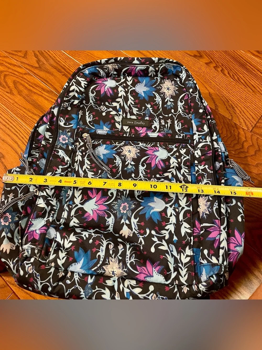 Vera Bradley Black Bramble Vines Backpack Lighten Up Excellent Condition - Picture 10 of 10